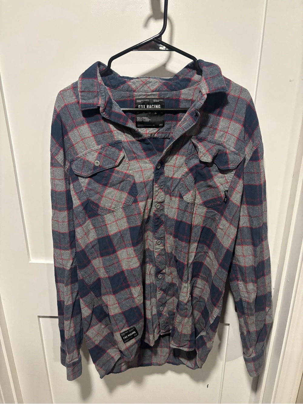 Fox Racing Blue & Gray Plaid Shirt with Pink Lines